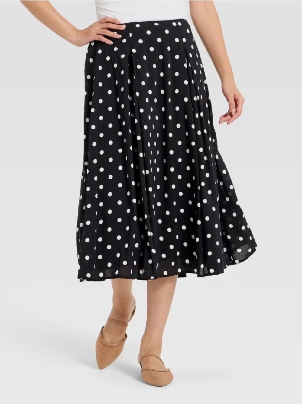 NWT A New day Black and White Polka Dot A-Line Midi Skirt Sz M